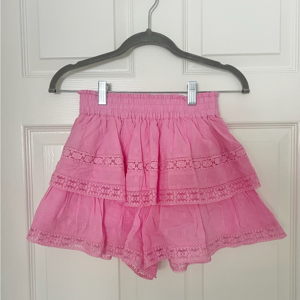 Altar'd State Pink Lace Cotton Skort Shorts-Skirt Small S Ruffle Tiered